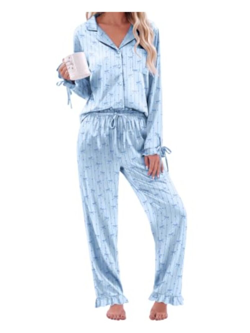 Satin Pajama Set 2 Piece Silky Long Sleeve Pjs with Pockets